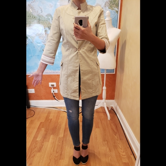 Folded & Hung Beige Button Up Trench Coat - Picture 13 of 13